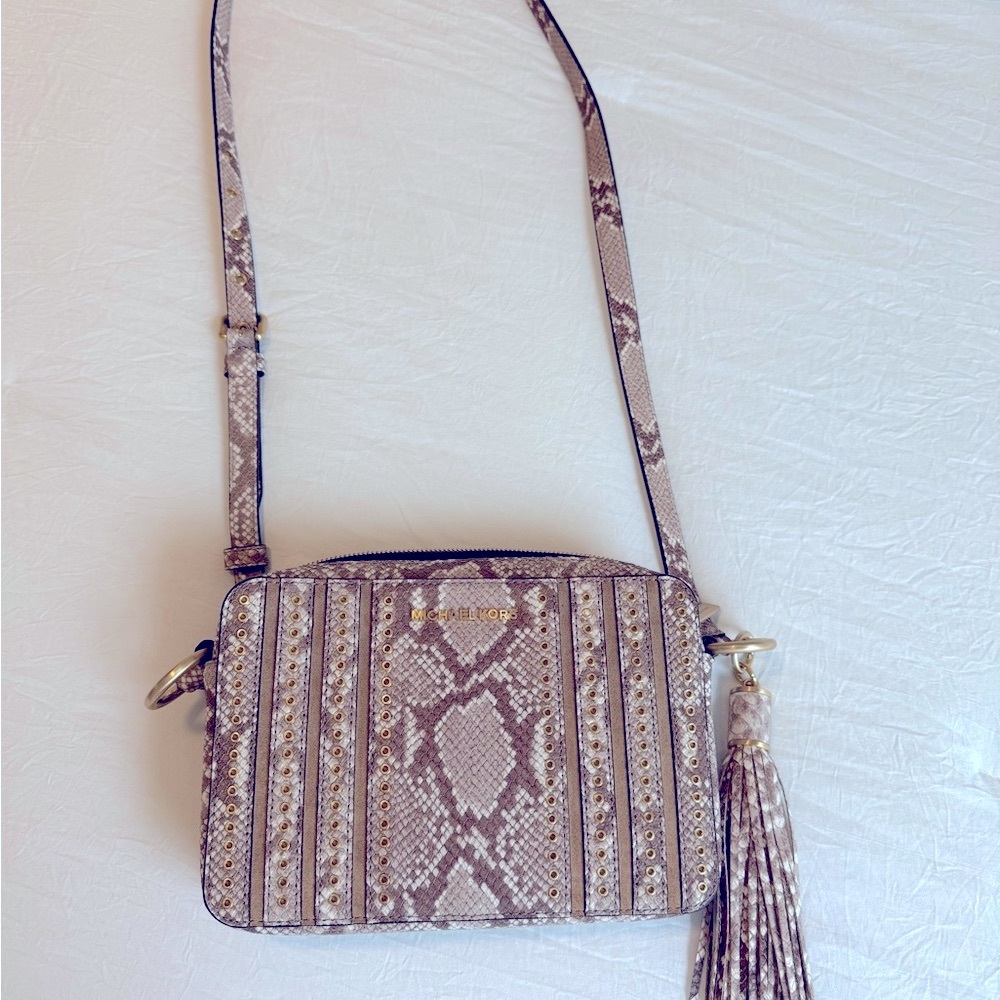 Michael Kors Tan Snake Print Crossbody Bag